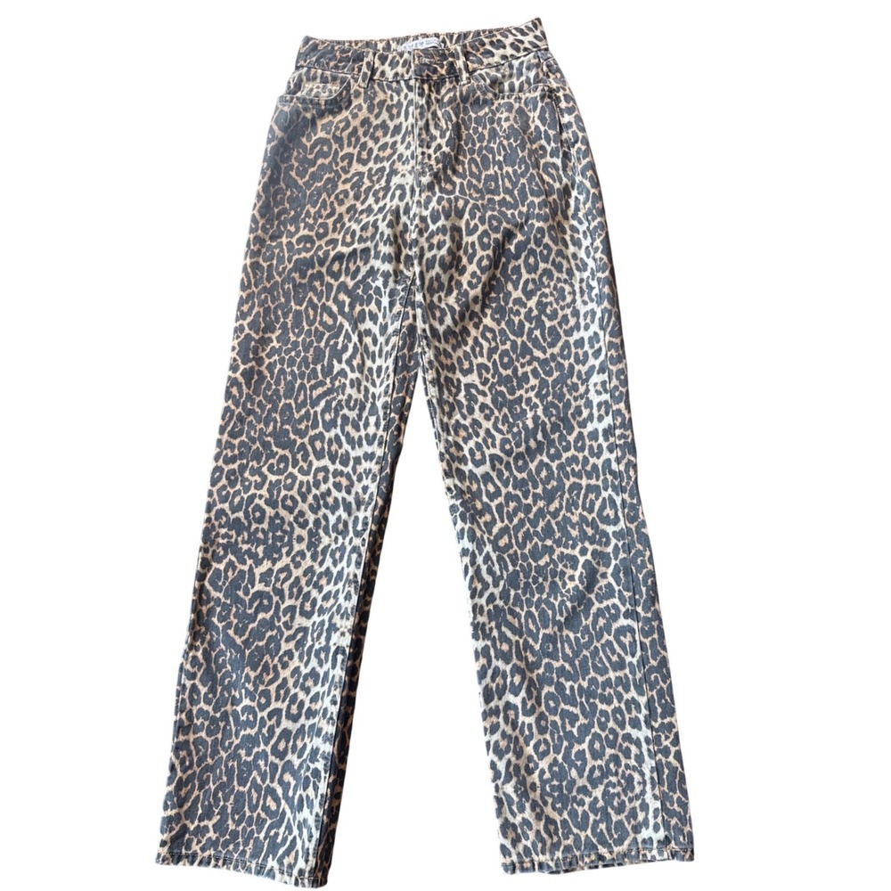 Denim Co Leopard Print Jeans Women 2 Brown Animal Print Straight Leg
